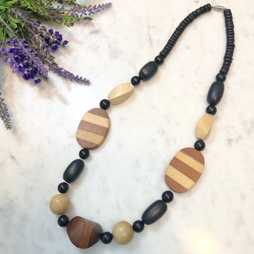 VINTAGE Boho Wooden Bead Necklace